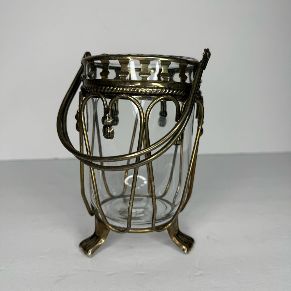 Davco Silver Vintage Victorian Style Lantern Hand Forged Metal and Glass Vase